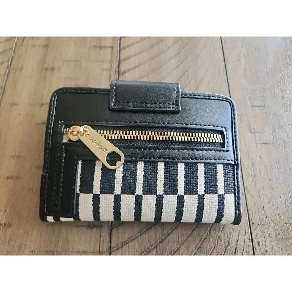 Spartina 449 Wallet Black Cream Rhett Yacht Club Geometric Linen Leather Coastal - Picture 5 of 16